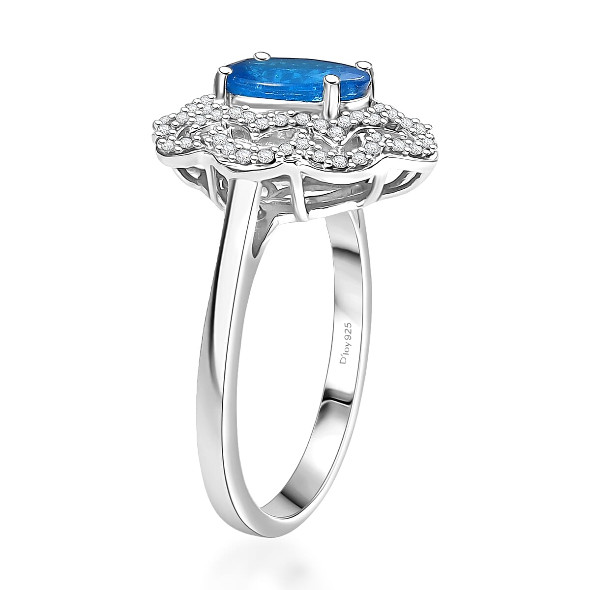 D'Joy Malgache Neon Apatite and White Zircon 2.60 ctw Ocean Bloom Ring in Rhodium Over Sterling Silver (Size 9.0) image number 3