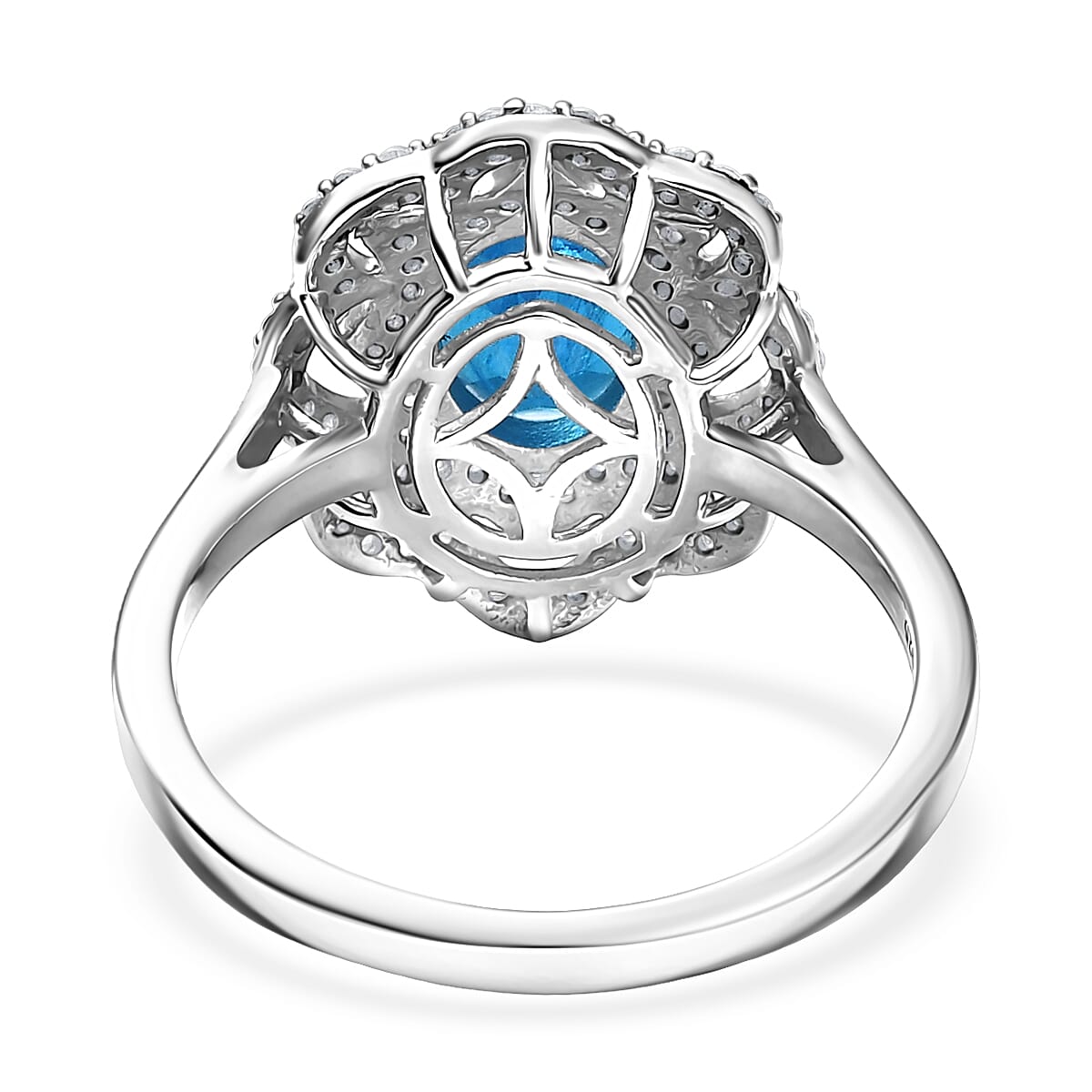 D'Joy Malgache Neon Apatite and White Zircon 2.60 ctw Ocean Bloom Ring in Rhodium Over Sterling Silver (Size 9.0) image number 4
