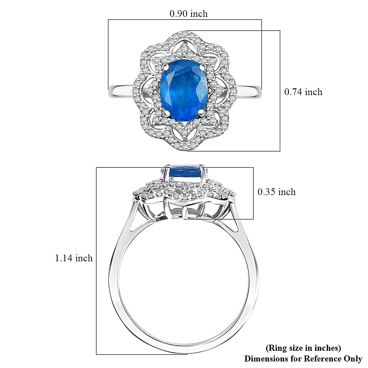 D'Joy Malgache Neon Apatite and White Zircon 2.60 ctw Ocean Bloom Ring in Rhodium Over Sterling Silver (Size 9.0) image number 5