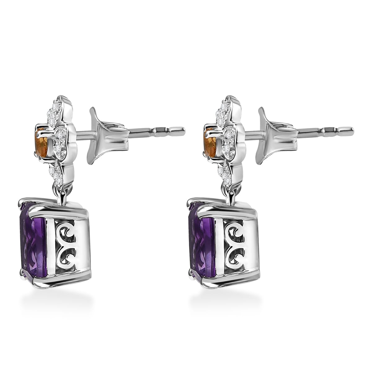 GP Italian Garden Collection African Amethyst and Multi Gemstone 3.10 ctw Floral Earrings in Rhodium Over Sterling Silver image number 3