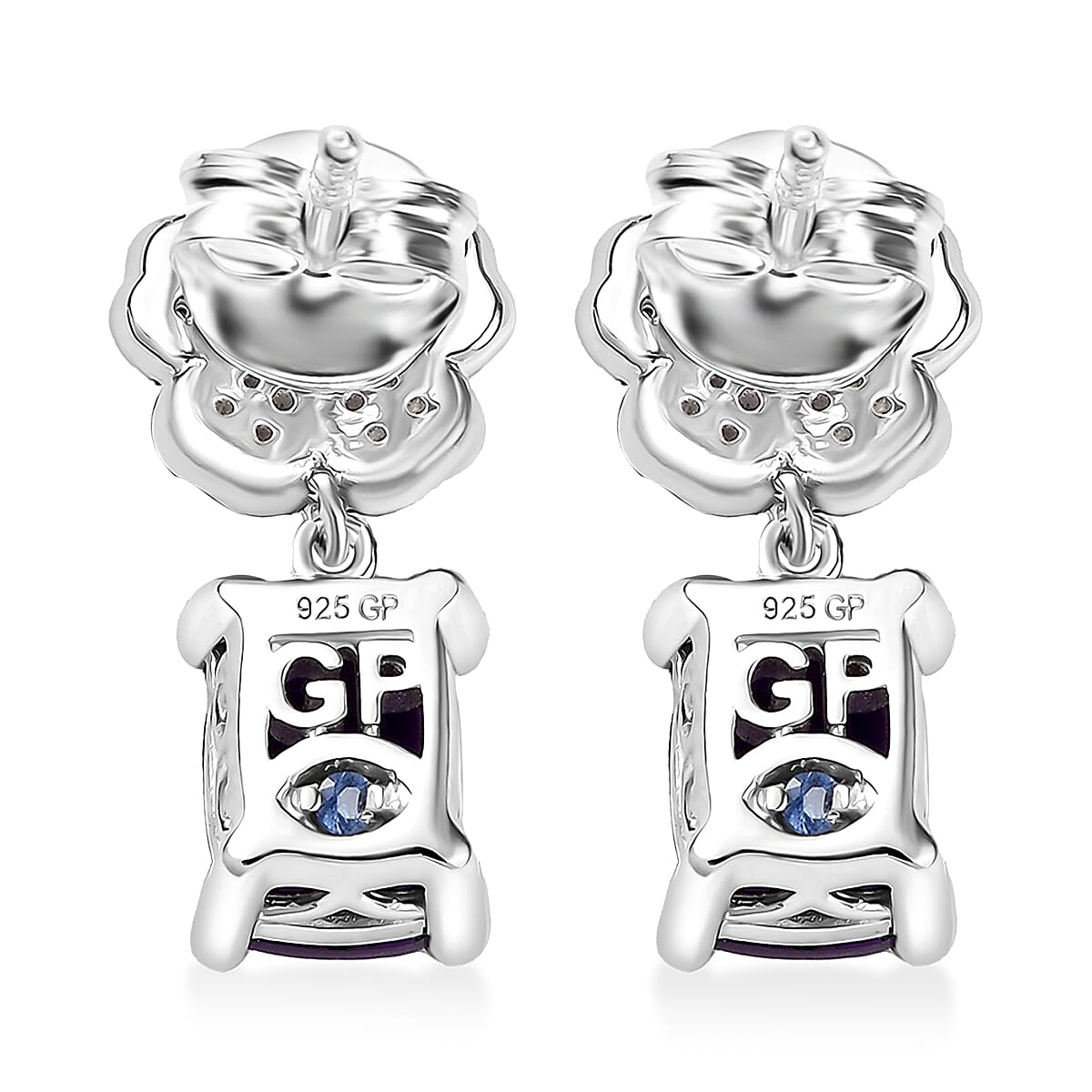 GP Italian Garden Collection African Amethyst and Multi Gemstone 3.10 ctw Floral Earrings in Rhodium Over Sterling Silver