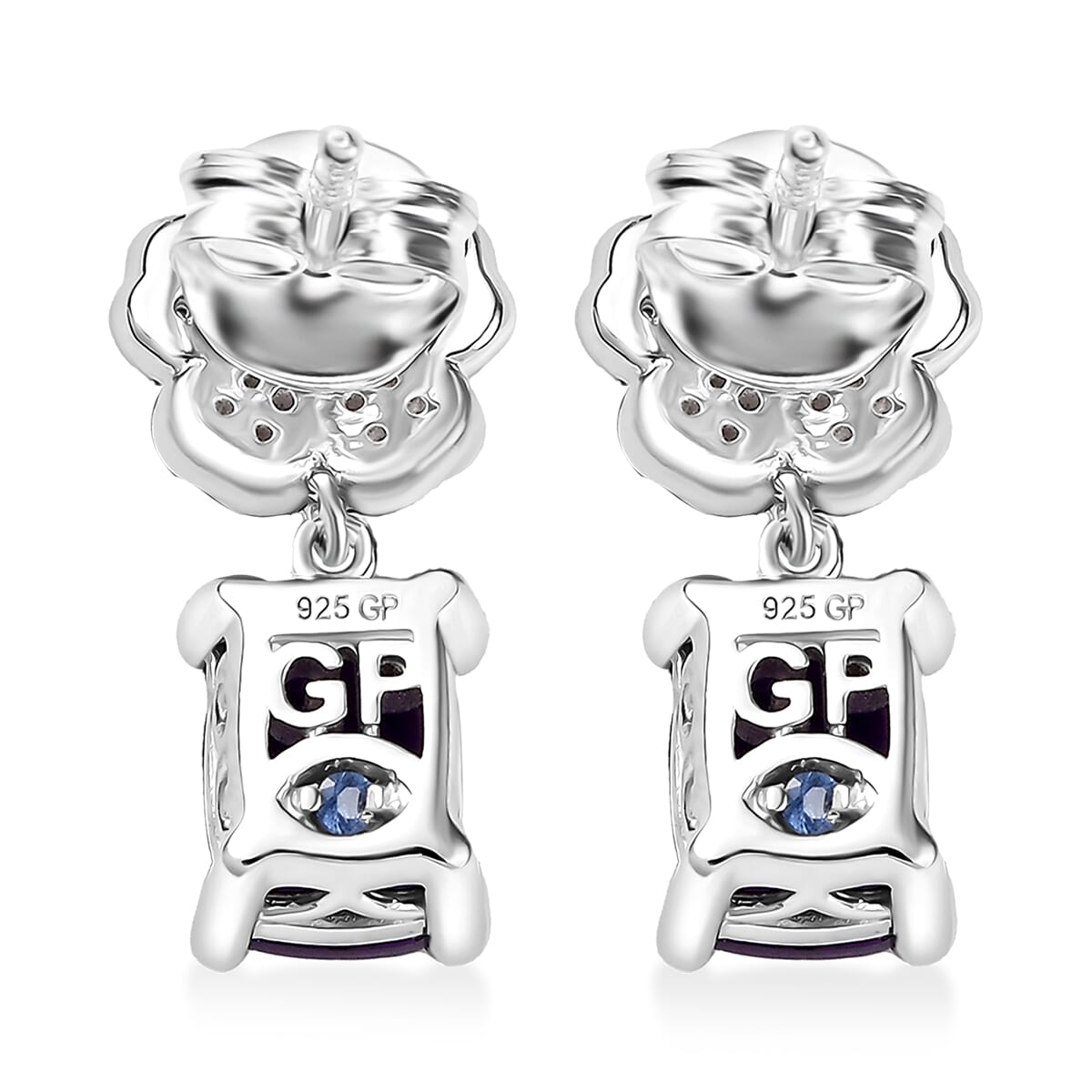 GP Italian Garden Collection African Amethyst and Multi Gemstone 3.10 ctw Floral Earrings in Rhodium Over Sterling Silver image number 4
