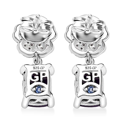 GP Italian Garden Collection African Amethyst and Multi Gemstone 3.10 ctw Floral Earrings in Rhodium Over Sterling Silver
