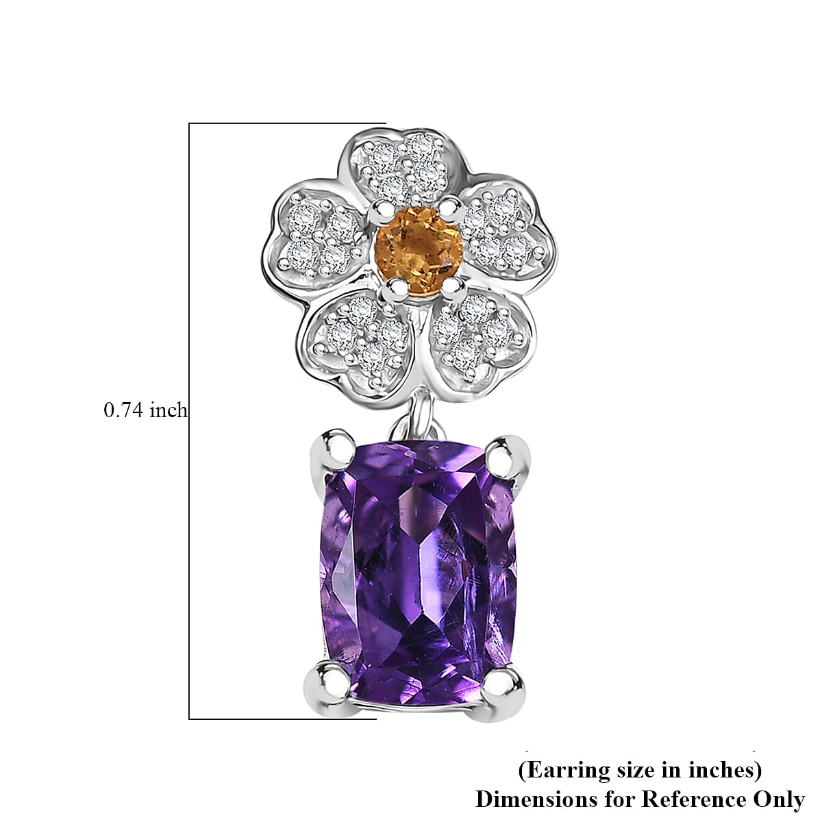 GP Italian Garden Collection African Amethyst and Multi Gemstone 3.10 ctw Floral Earrings in Rhodium Over Sterling Silver