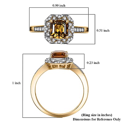GP Royal Art Deco Collection AAA Asscher Cut Golden Turkizite, Diamond Ring in 10K Yellow Gold 2.15 ctw (Size 12.0)