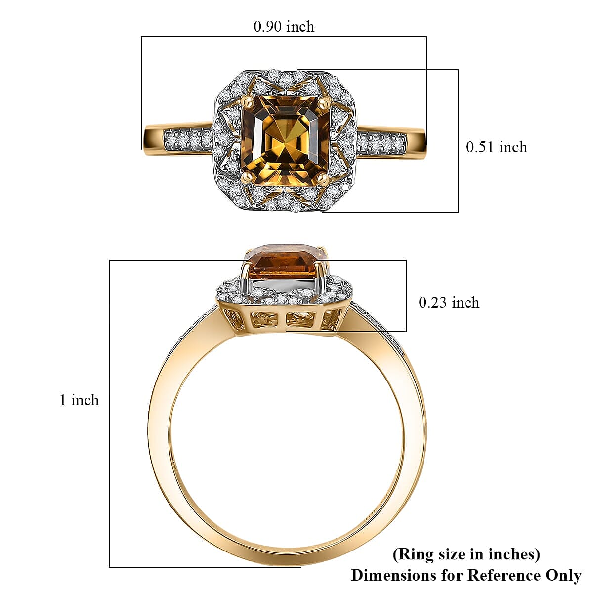 GP 10K Yellow Gold AAA Asscher Cut Golden Turkizite, Diamond (I2) Ring (Size 5.0) 2.15 ctw image number 5