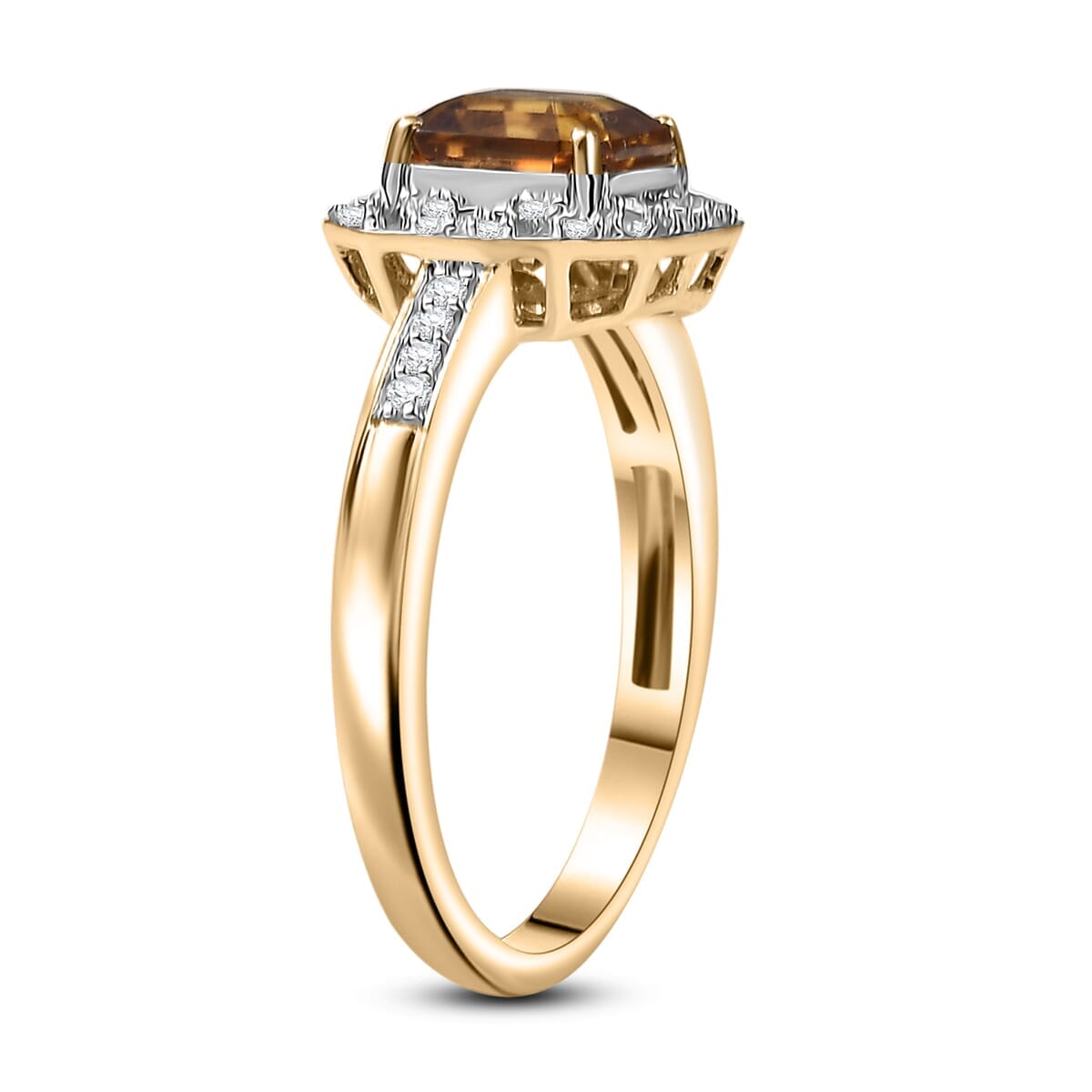 GP 10K Yellow Gold AAA Asscher Cut Golden Turkizite, Diamond (I2) Ring (Size 6.5) 2.15 ctw image number 3