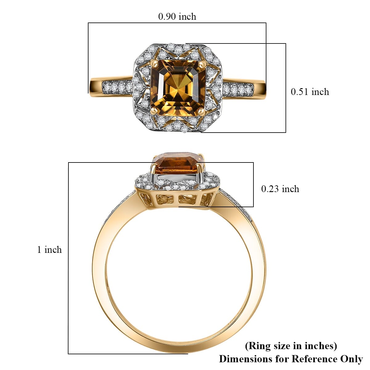 GP 10K Yellow Gold AAA Asscher Cut Golden Turkizite, Diamond (I2) Ring (Size 6.5) 2.15 ctw image number 5