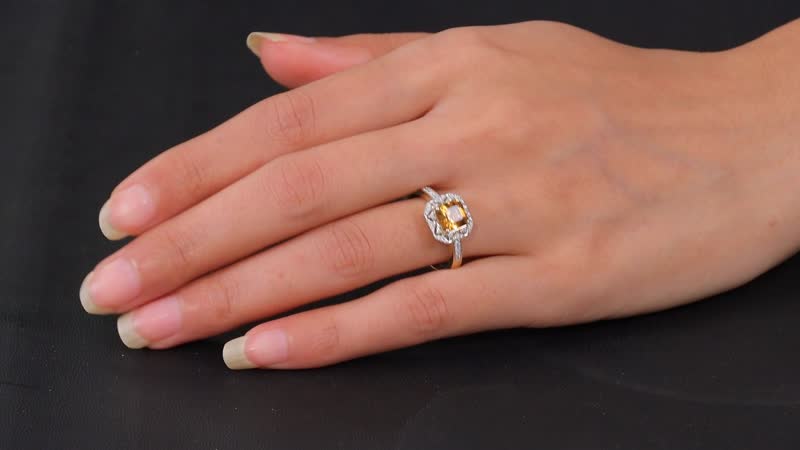 GP 10K Yellow Gold AAA Asscher Cut Golden Turkizite, Diamond (I2) Ring (Size 6.0) 2.15 ctw