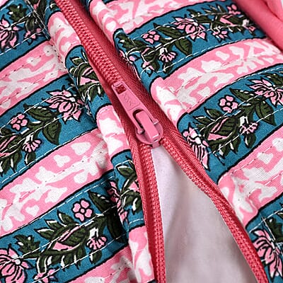 Teal and Pink Quilted Cotton & Polyester Tote Bag