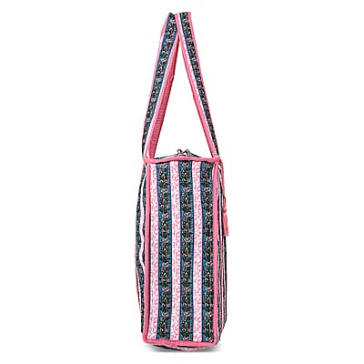 Teal and Pink Quilted Cotton & Polyester Tote Bag