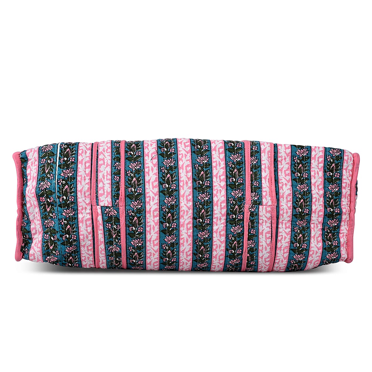 Teal and Pink Quilted Cotton & Polyester Tote Bag image number 7