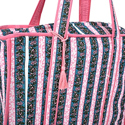 Teal and Pink Quilted Cotton & Polyester Tote Bag