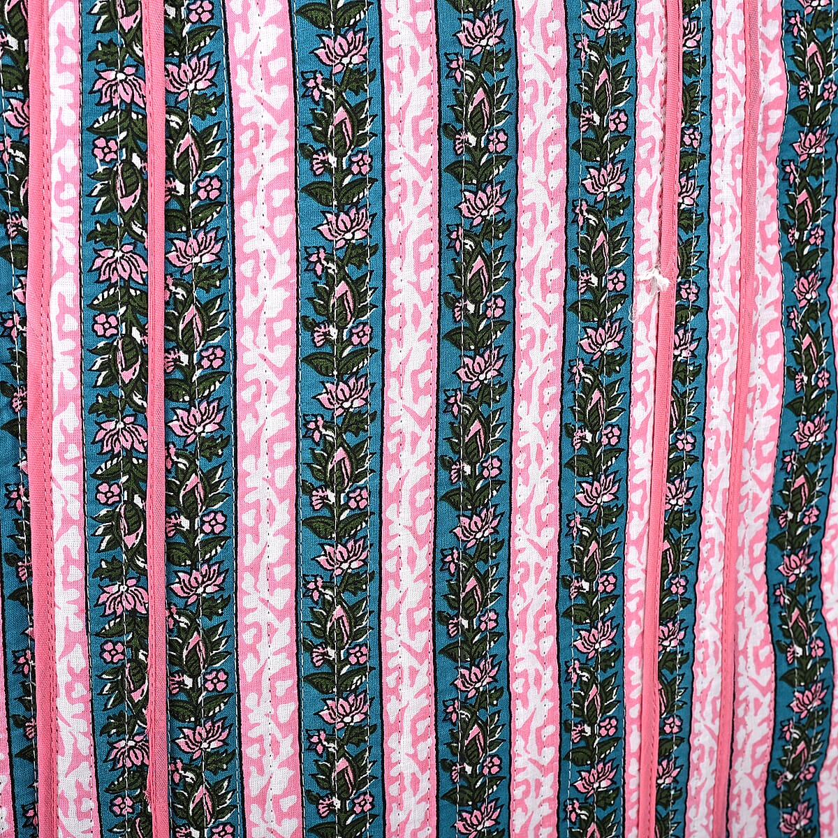 Teal and Pink Quilted Cotton & Polyester Tote Bag image number 10