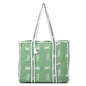 Green Quilted Cotton & Polyester Tote Bag