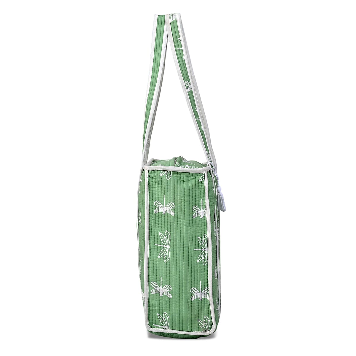 Green Quilted Cotton & Polyester Tote Bag image number 6