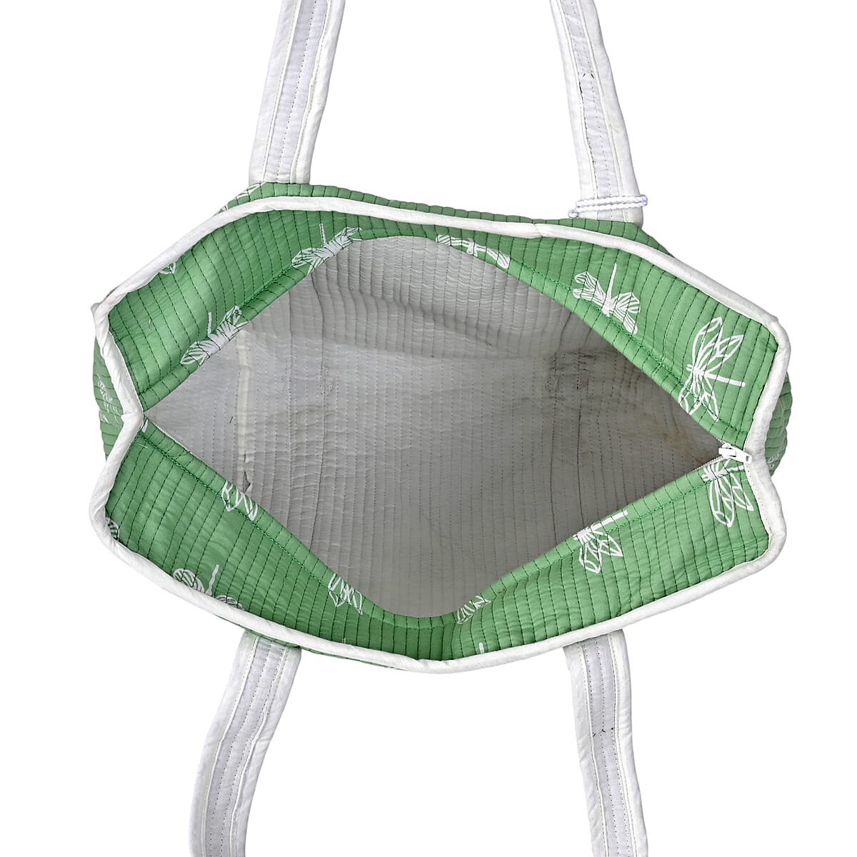 Green Quilted Cotton & Polyester Tote Bag image number 8