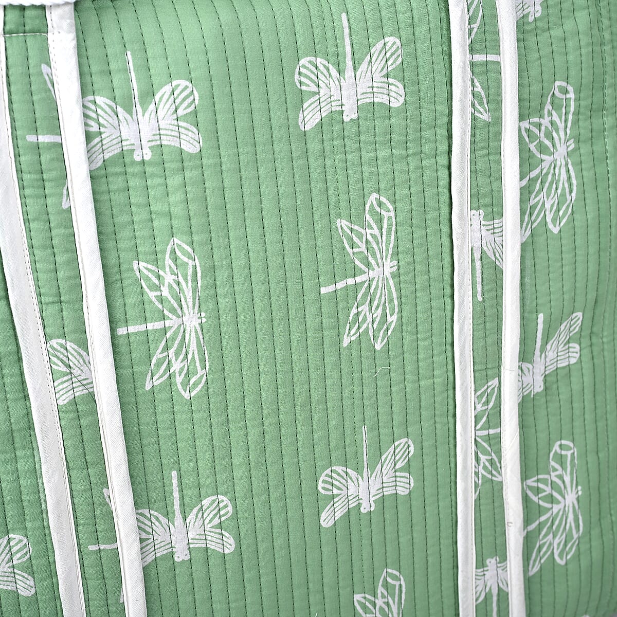 Green Quilted Cotton & Polyester Tote Bag image number 10