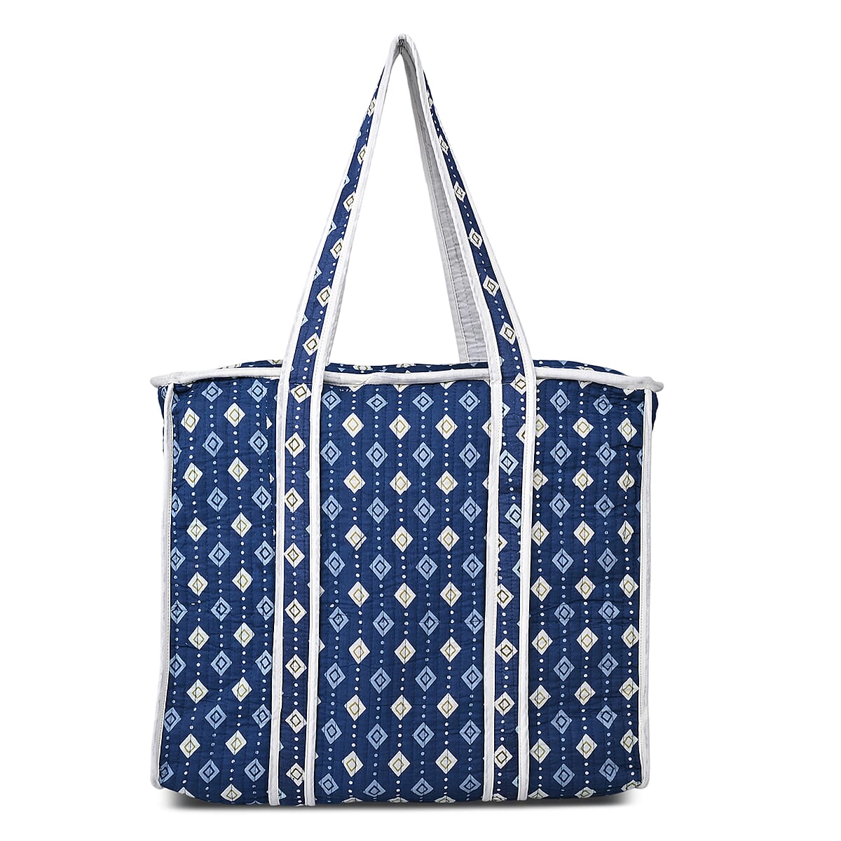 Blue Quilted Cotton & Polyester Tote Bag image number 0