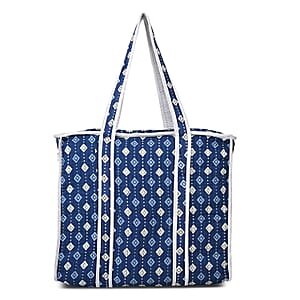 Blue Quilted Cotton & Polyester Tote Bag