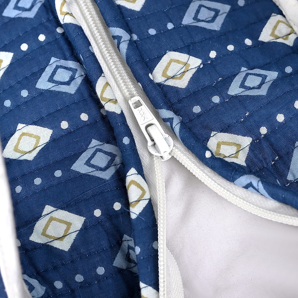 Blue Quilted Cotton & Polyester Tote Bag image number 2