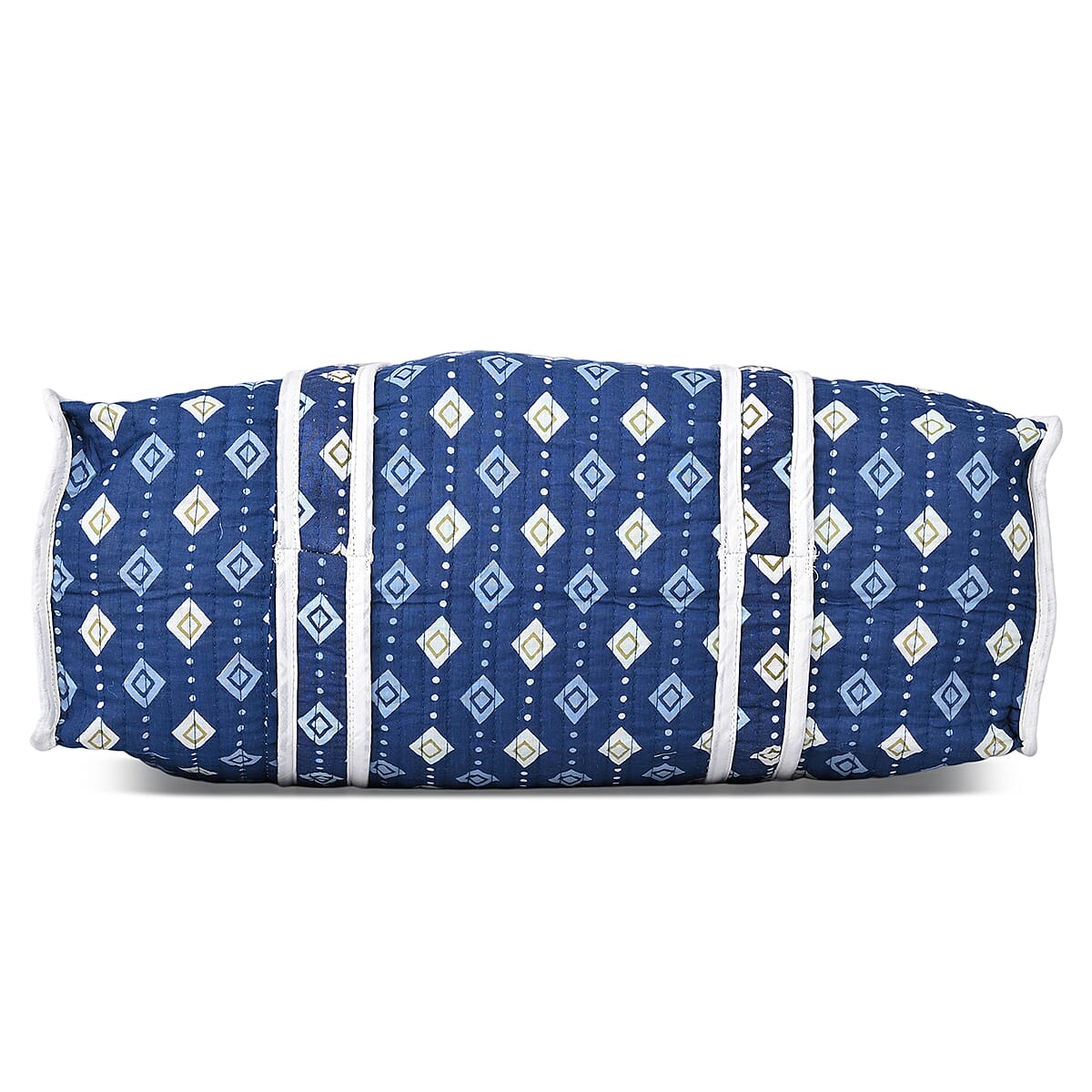 Blue Quilted Cotton & Polyester Tote Bag image number 7