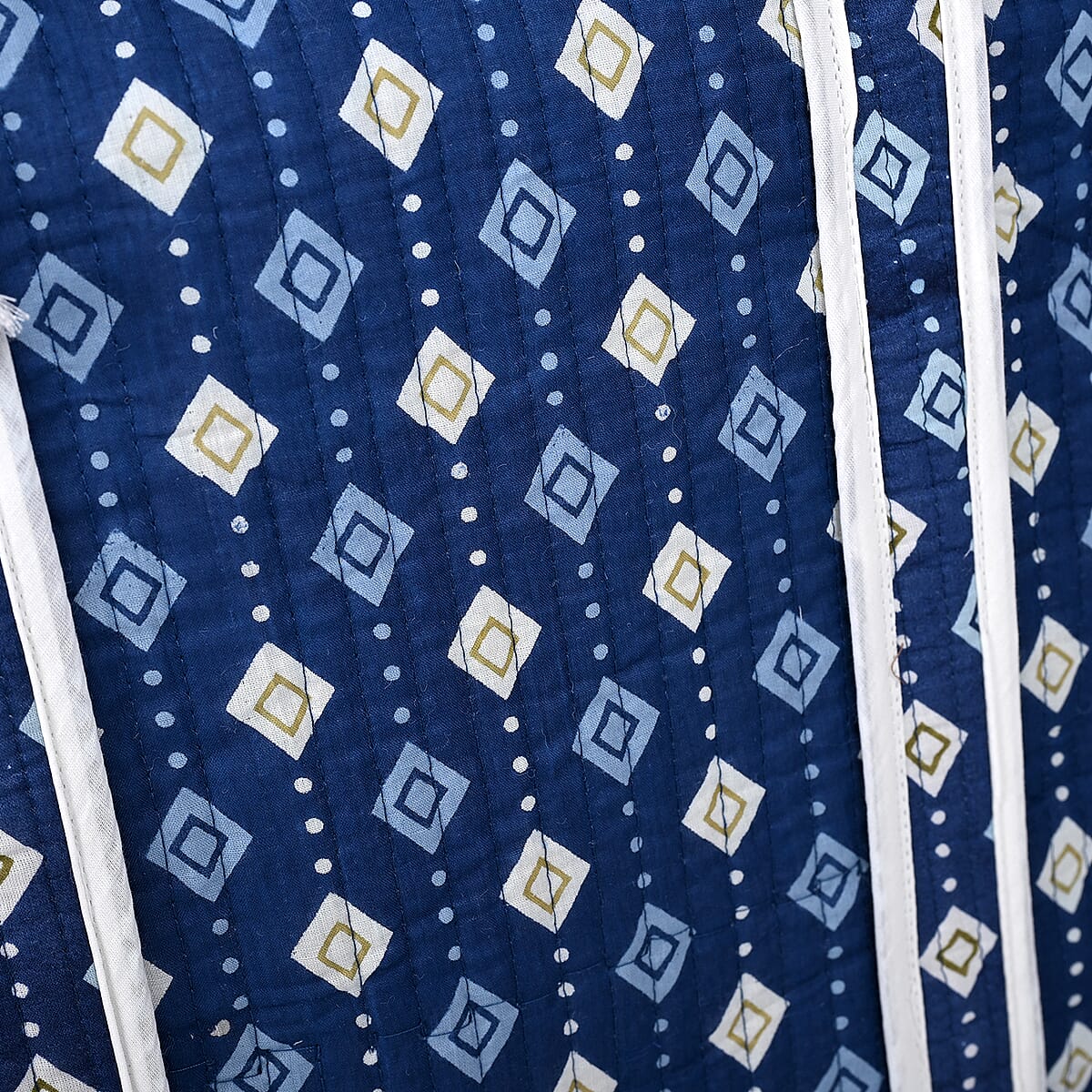 Blue Quilted Cotton & Polyester Tote Bag image number 10