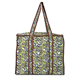 Green Floral Quilted Cotton & Polyester Tote Bag