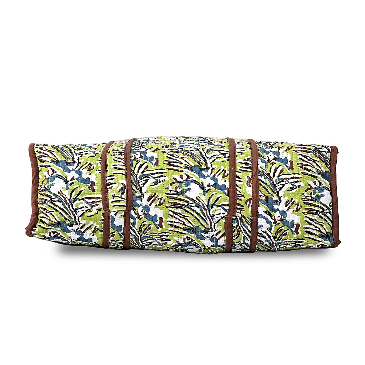 Green Floral Quilted Cotton & Polyester Tote Bag image number 6