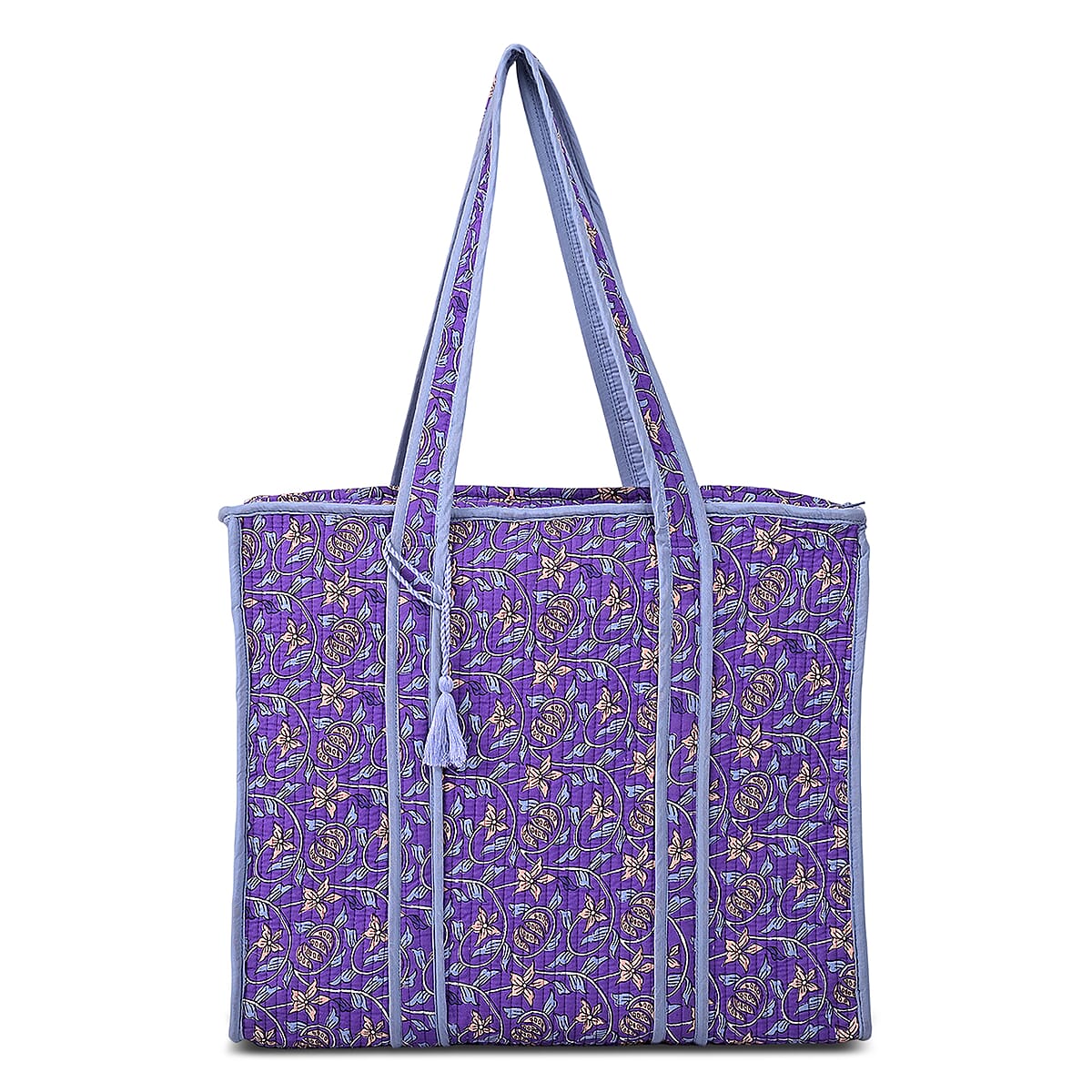 Violet Quilted Cotton & Polyester Tote Bag image number 0