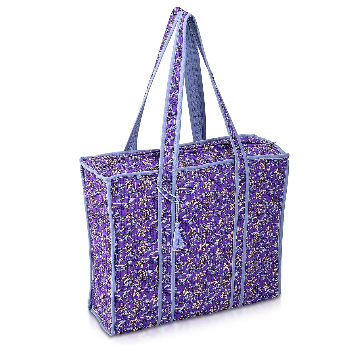 Violet Quilted Cotton & Polyester Tote Bag image number 4
