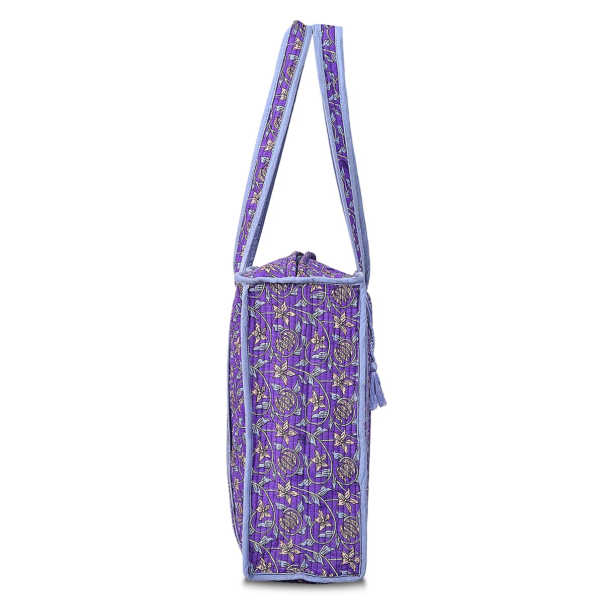 Violet Quilted Cotton & Polyester Tote Bag image number 5