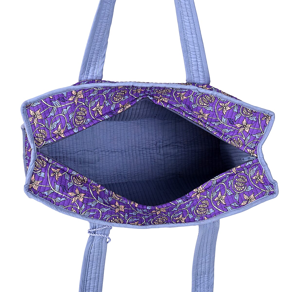 Violet Quilted Cotton & Polyester Tote Bag image number 7