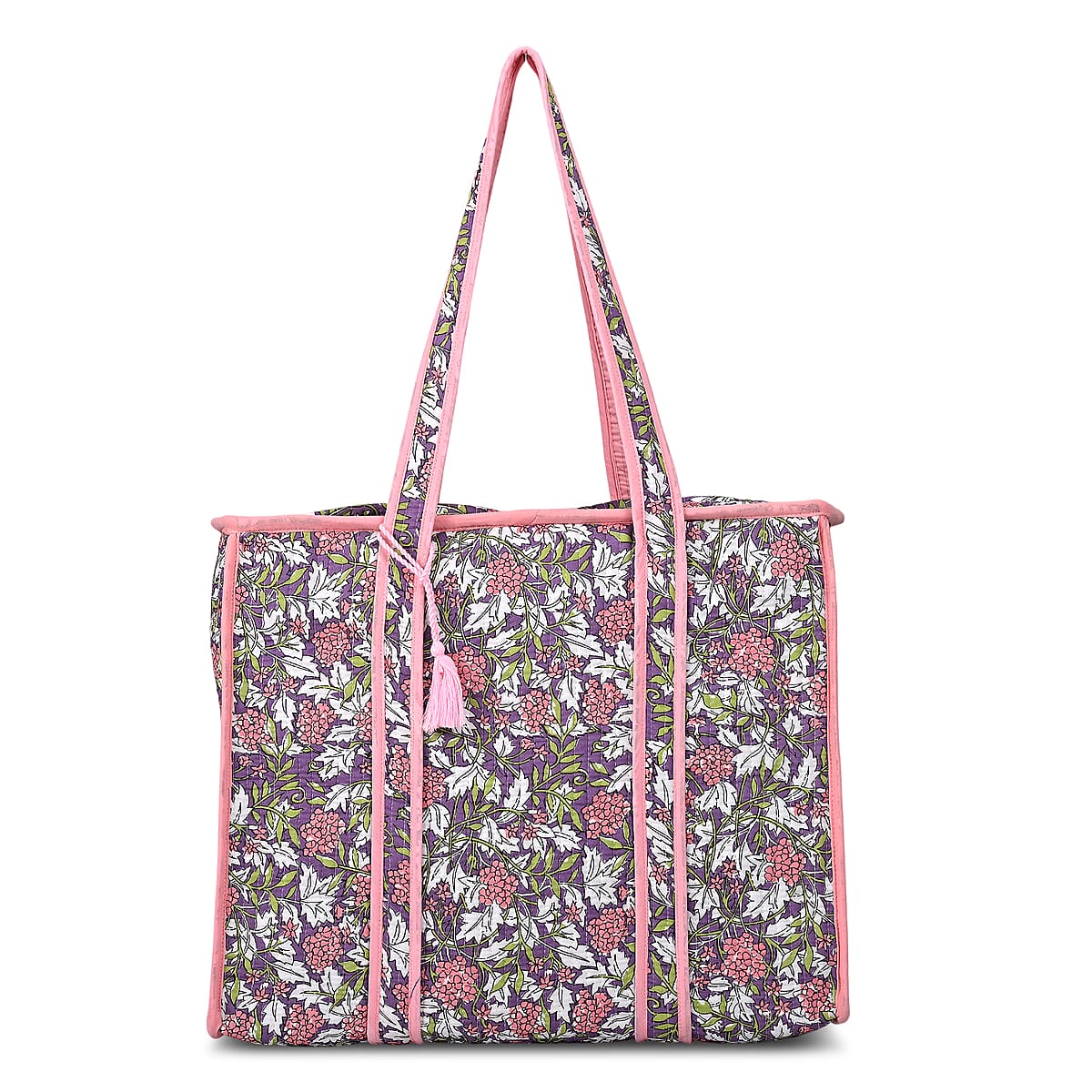 Violet Quilted Cotton & Polyester Bag with Zipper Closure image number 0