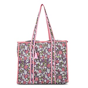 Violet Quilted Cotton & Polyester Bag with Zipper Closure