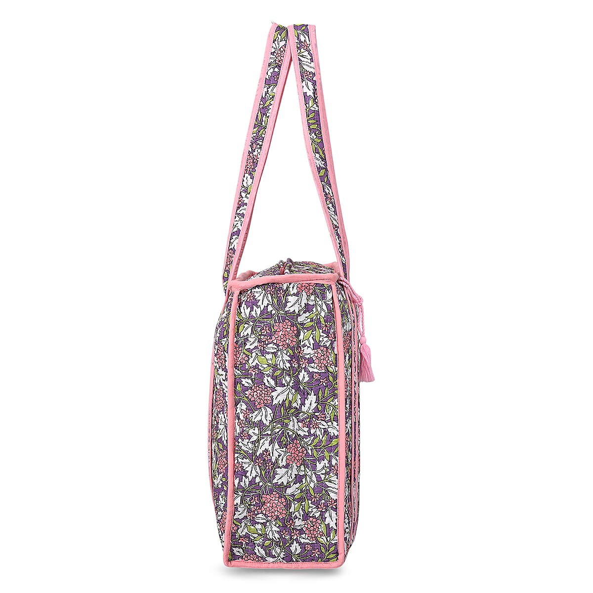 Violet Quilted Cotton & Polyester Bag with Zipper Closure image number 5
