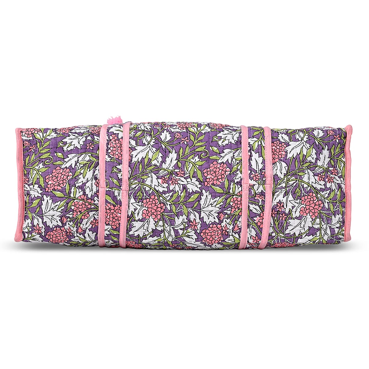 Violet Quilted Cotton & Polyester Bag with Zipper Closure image number 6