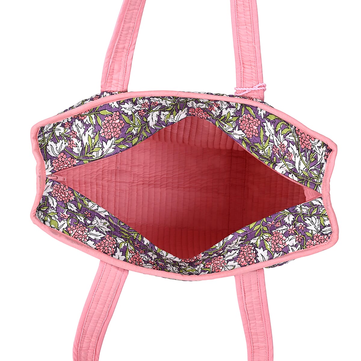 Violet Quilted Cotton & Polyester Bag with Zipper Closure image number 7