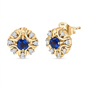 D'Joy Kashmir Kyanite and White Zircon 1.00 ctw Earrings in 18K Vermeil Yellow Gold Over Sterling Silver 
