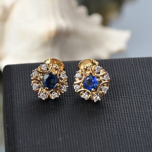 D'Joy Kashmir Kyanite and White Zircon 1.00 ctw Earrings in 18K Vermeil Yellow Gold Over Sterling Silver 
