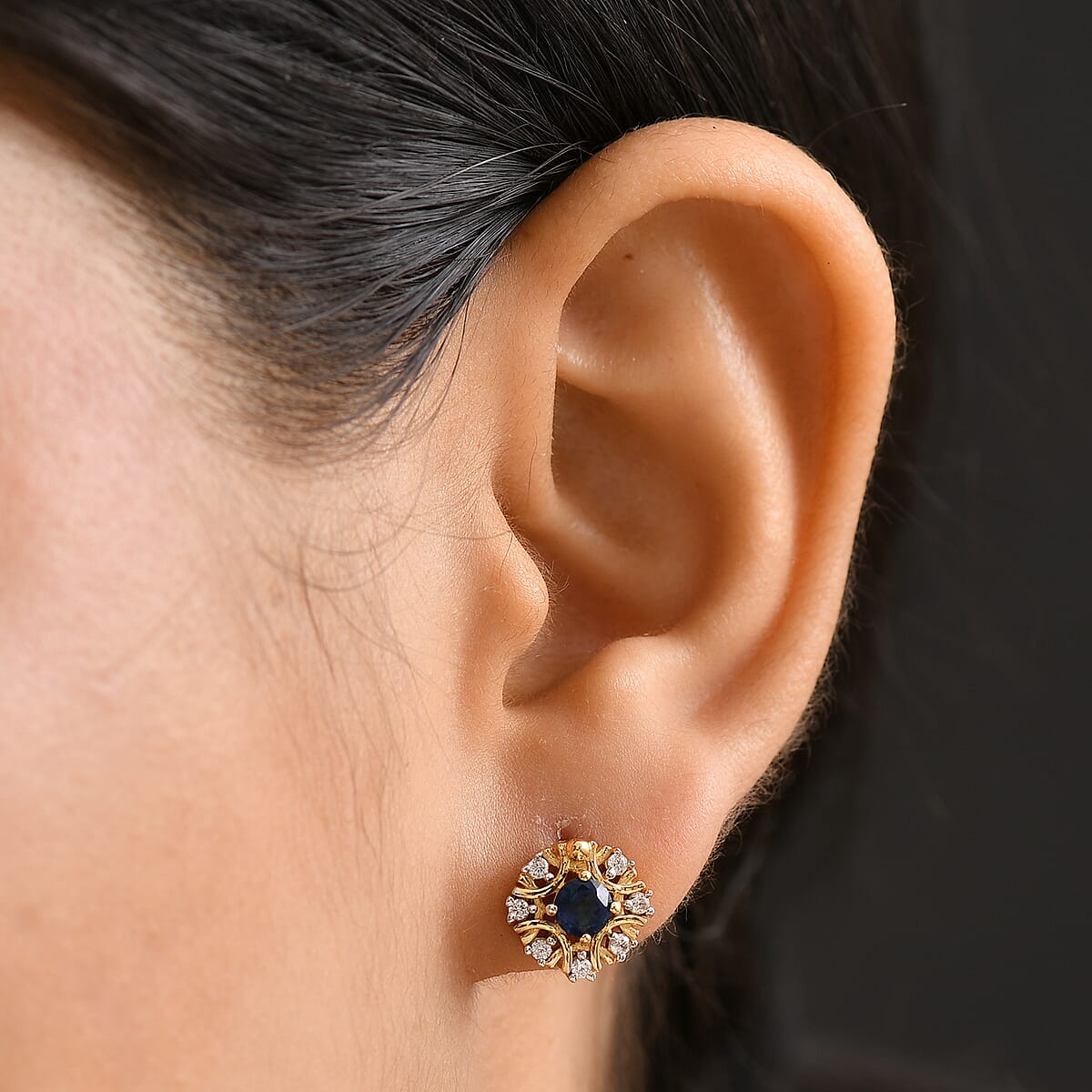 D'Joy Kashmir Kyanite and White Zircon 1.00 ctw Earrings in 18K Vermeil Yellow Gold Over Sterling Silver  image number 2