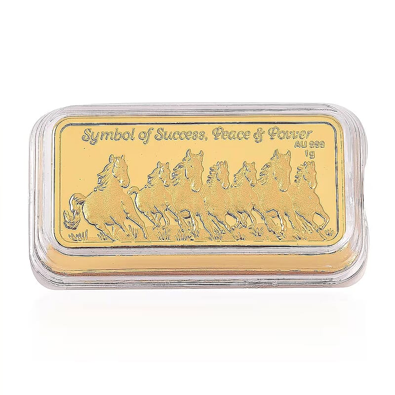 24K Gold Seven Horses of Fortune – Symbol of Speed, Success & Prosperity, 3D Embossed Sheet (40x20 mm) 1 g
