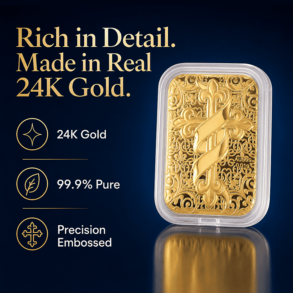 Faith Fleur-De-Lis Cross 24k Gold Embossed Sheet 10mg (Del. In 10-12 Days)