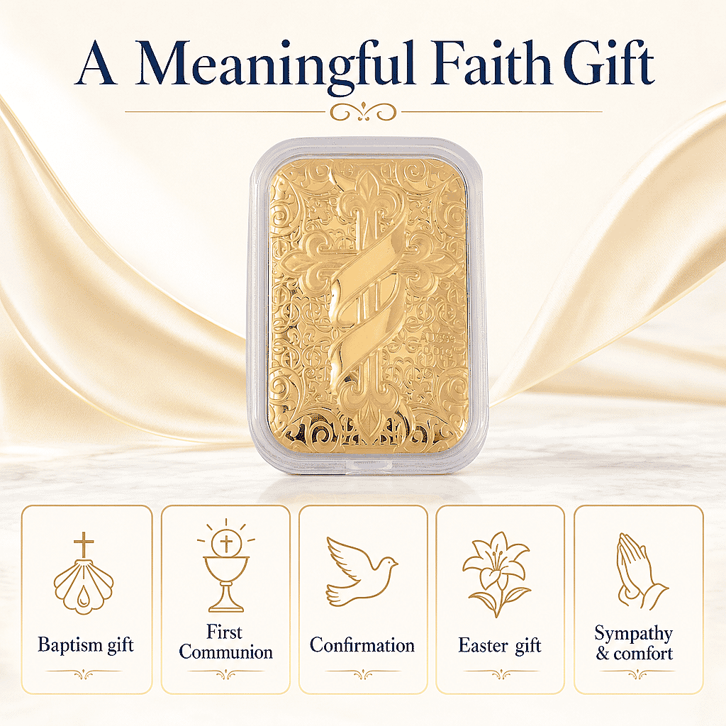 Faith Fleur-De-Lis Cross 24k Gold Embossed Sheet 10mg (Del. In 10-12 Days)