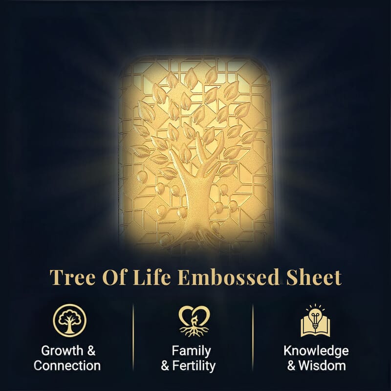 24K Gold Tree of Life Emboss Sheet 31x45.5mm 10mg