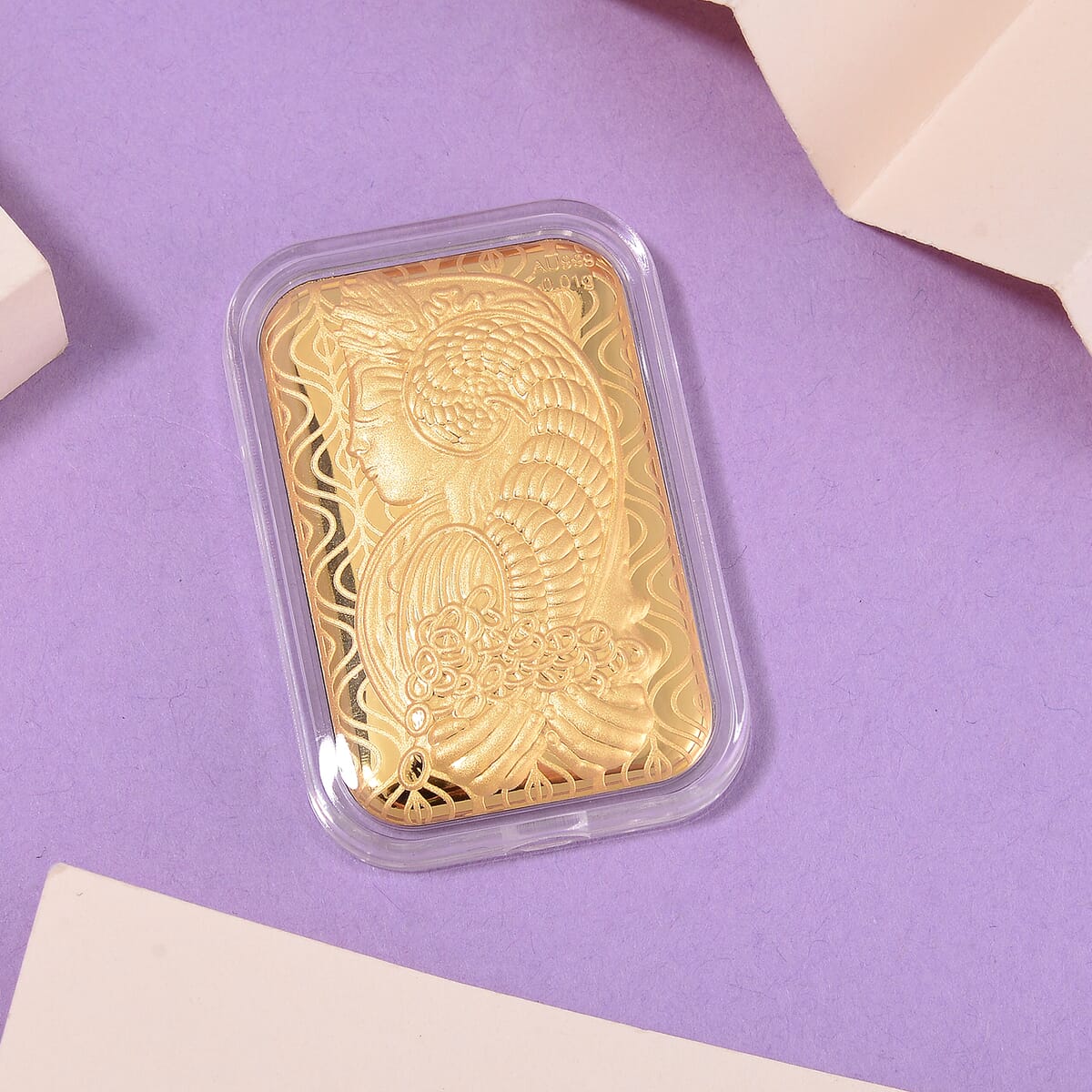24K Gold Lady Fortuna Blessing Emboss Sheet 31x45.5mm 10mg image number 1