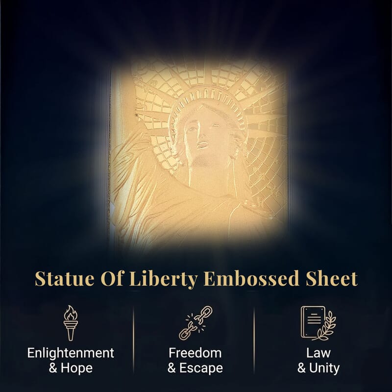 24K Golden Statue of Liberty Emboss Sheet 31x45.5mm 10mg