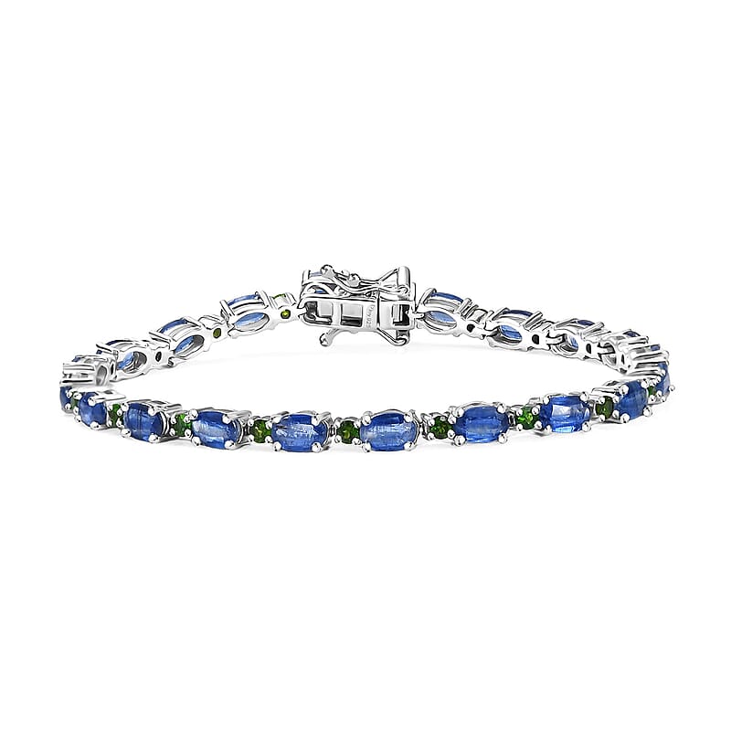 D'Joy Kashmir Kyanite and Chrome Diopside 14.50 ctw Water Bubbles Bracelet in Rhodium Over Sterling Silver (7.25 In)
