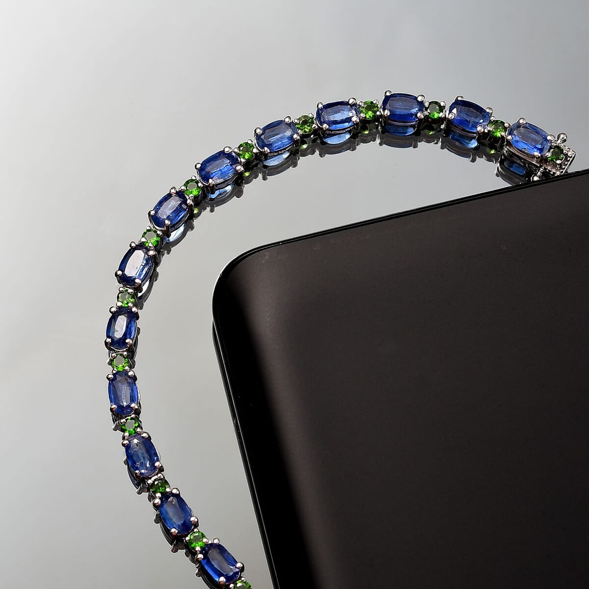 D'Joy Kashmir Kyanite and Chrome Diopside 12.75 ctw Water Bubbles Bracelet in Rhodium Over Sterling Silver (7.25 In) image number 1