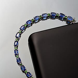 D'Joy Kashmir Kyanite and Chrome Diopside 14.50 ctw Water Bubbles Bracelet in Rhodium Over Sterling Silver (7.25 In)